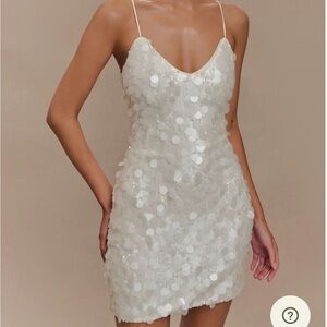 Meshki White Sequin Spaghetti Strap Mini Dress